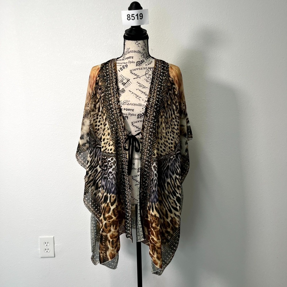 Womens Kaftan Cover Up One Size Multicolor Animal Print Chiffon Bohemian Beach